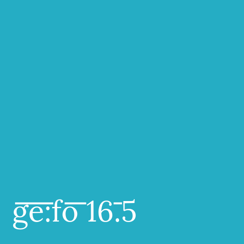 teal square with issue number ge:fo 16.5