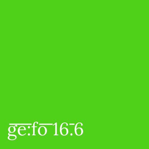 green square with issue number ge:fo 16.6