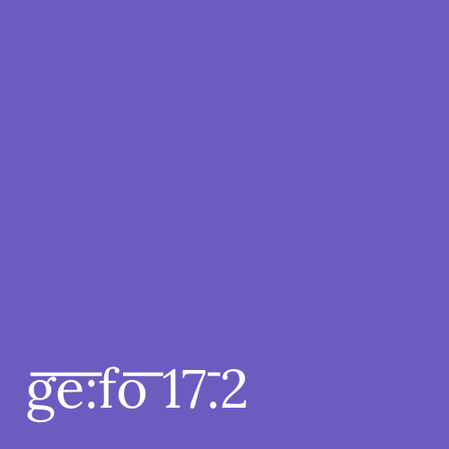 purple square with issue number ge:fo 17.2