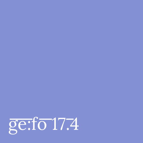 purple square with issue number ge:fo 17.4