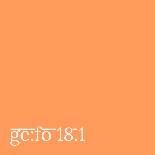 light orange square with issue number ge:fo 18.1