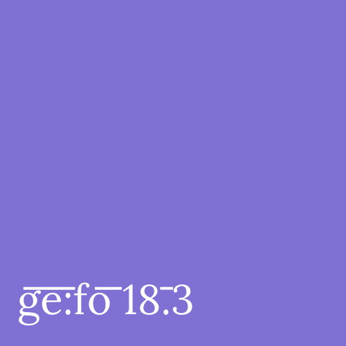 purple square with issue number ge:fo 18.3