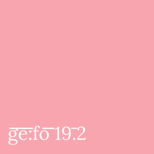 pink square with issue number ge:fo 19.2