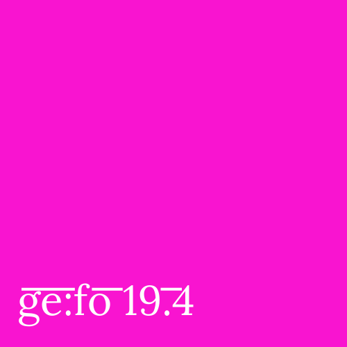 fuchsia colored square with issue number ge:fo 19.4